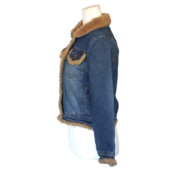 Y2K Amy Byer Faux Fur Jean Jacket Size M Insulated Blue Denim 2000s - Picture 6 of 16